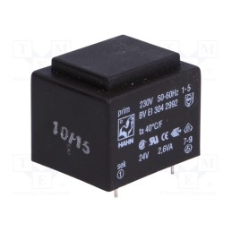 1 pcs x HAHN - BV EI 304 2992 - Transformer: encapsulated, 2.6VA, 230VAC, 24V, 108mA, PCB, BVEI