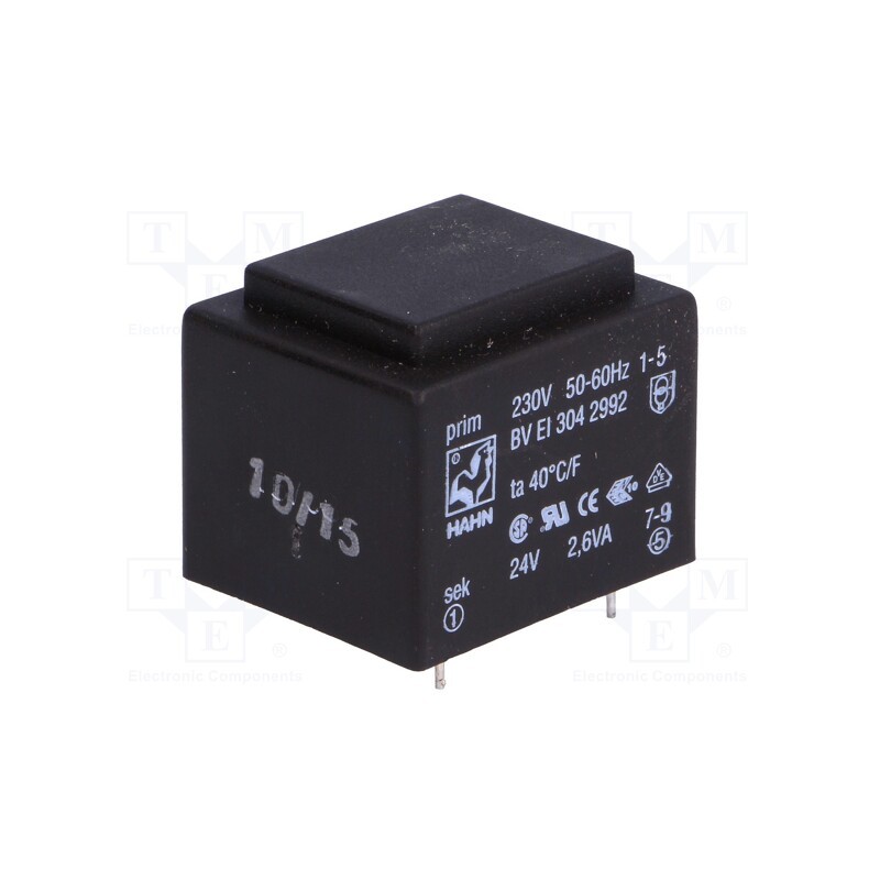 1 pcs x HAHN - BV EI 304 2992 - Transformer: encapsulated, 2.6VA, 230VAC, 24V, 108mA, PCB, BVEI