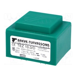 1 pcs x BREVE TUFVASSONS - TEZ10/D230/7.5-7.5V - Transformer: encapsulated, 10VA, 230VAC, 7.5V, 7.5V, 666.6mA, PCB