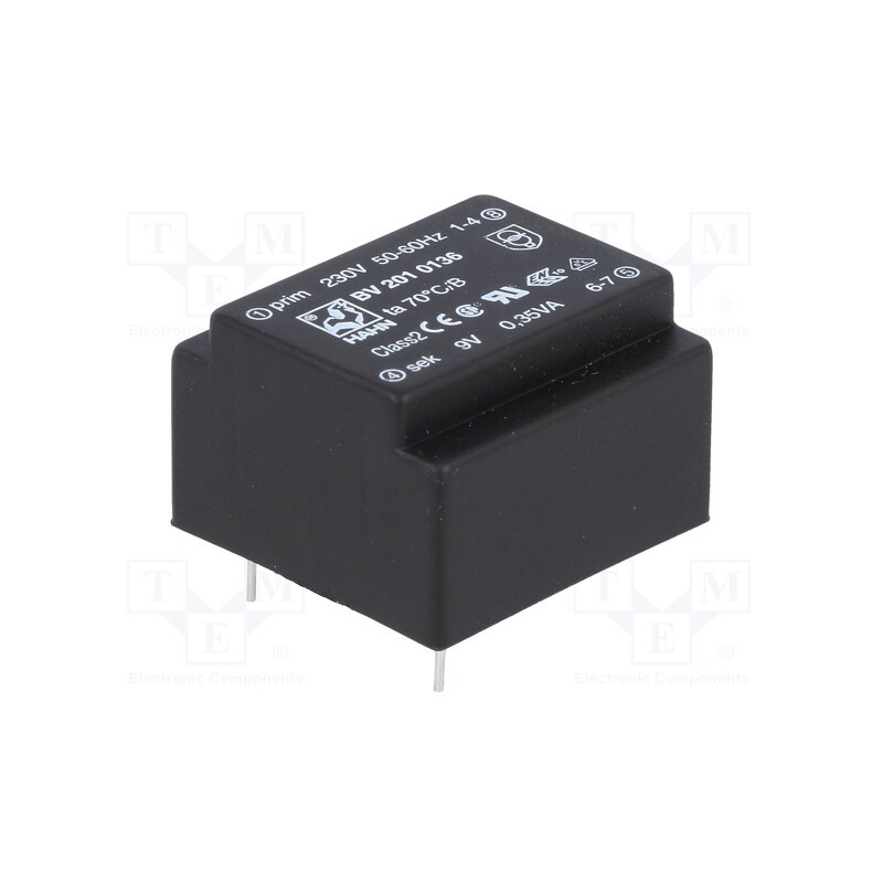 1 pcs x HAHN - BV 201 0136 - Transformer: encapsulated, 0.35VA, 230VAC, 9V, 39mA, PCB, BV