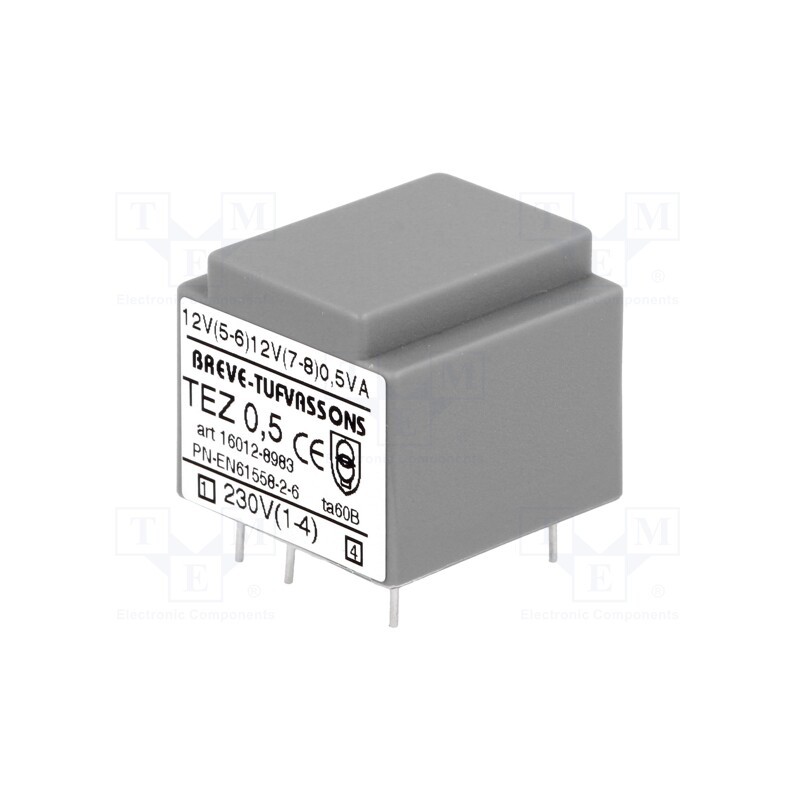 1 pcs x BREVE TUFVASSONS - TEZ0.5/D230/12-12V - Transformer: encapsulated, 0.5VA, 230VAC, 12V, 12V, 20.8mA, 20.8mA