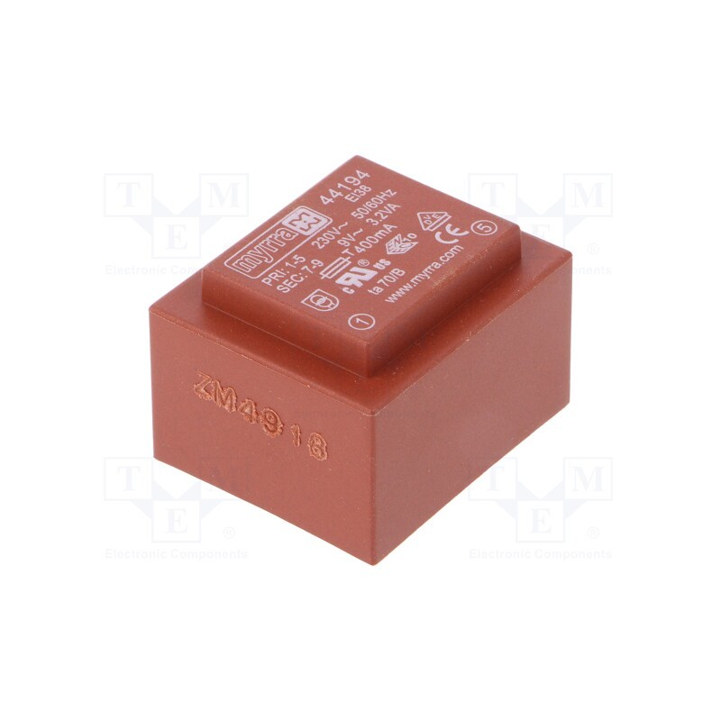 1 pcs x MYRRA - 44194 - Transformer: encapsulated, 3.2VA, 230VAC, 9V, 356mA, PCB