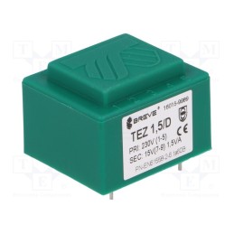 1 pcs x BREVE TUFVASSONS - TEZ1.5/D230/15V - Transformer: encapsulated, 1.5VA, 230VAC, 15V, 100mA, PCB, IP00