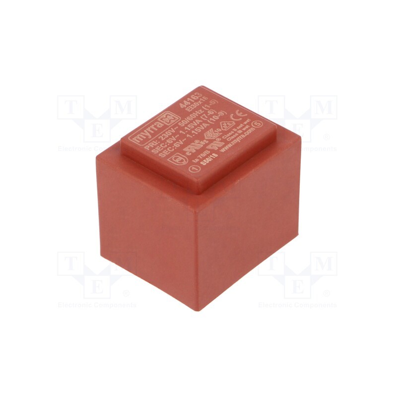 1 pcs x MYRRA - 44163 - Transformer: encapsulated, 2.3VA, 230VAC, 6V, 6V, 192mA, 192mA, PCB