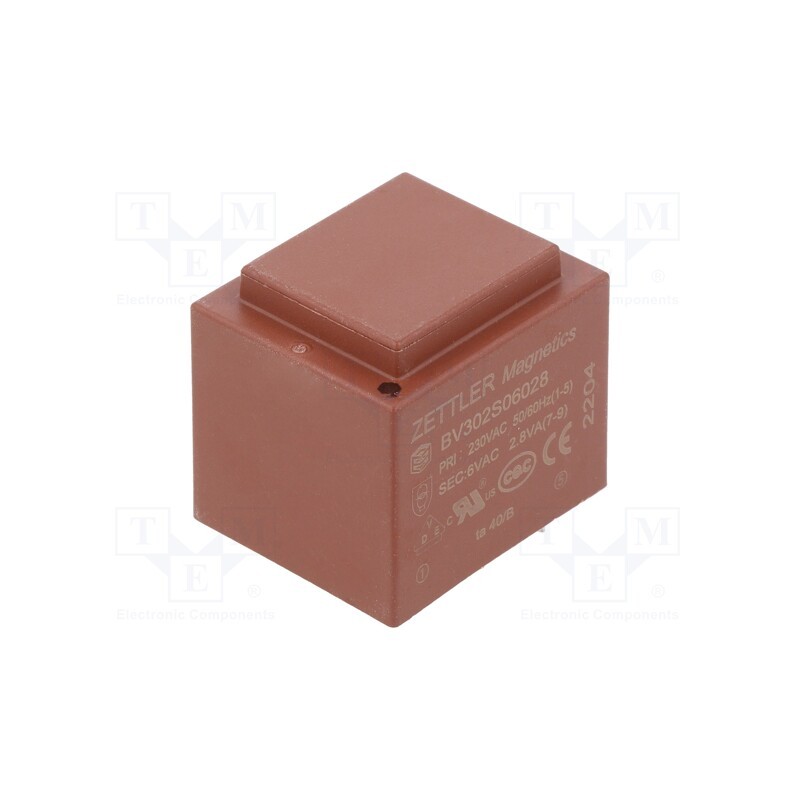 1 pcs x ZETTLER - BV302S06028 - Transformer: encapsulated, 2.8VA, 230VAC, 6V, PCB