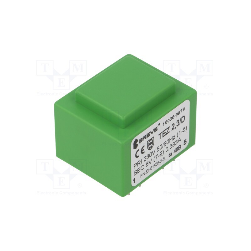 1 pcs x BREVE TUFVASSONS - TEZ2.3/D230/6V TA40 - Transformer: encapsulated, 2.3VA, 230VAC, 6V, 383mA, PCB, IP00, TEZ