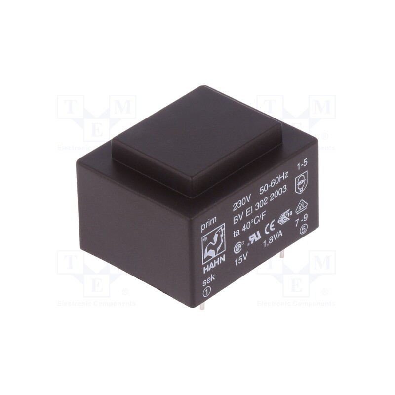 1 pcs x HAHN - BV EI 302 2003 - Transformer: encapsulated, 1.8VA, 230VAC, 15V, 120mA, PCB, BVEI