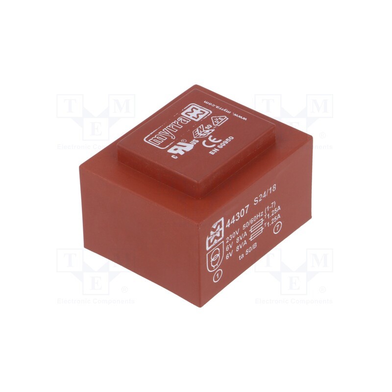 1 pcs x MYRRA - 44307 - Transformer: encapsulated, 16VA, 230VAC, 6V, 6V, 1333mA, 1333mA, PCB