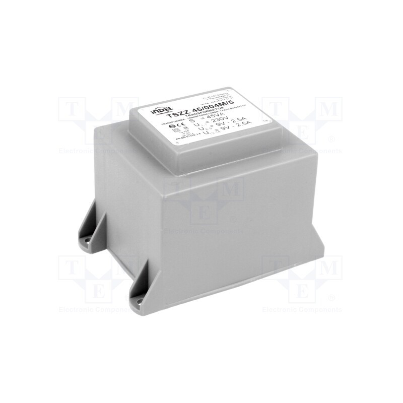 1 pcs x INDEL - TSZZ45/004M/5 - Transformer: encapsulated, 45VA, 230VAC, 9V, 9V, 2.5A, 2.5A, PCB