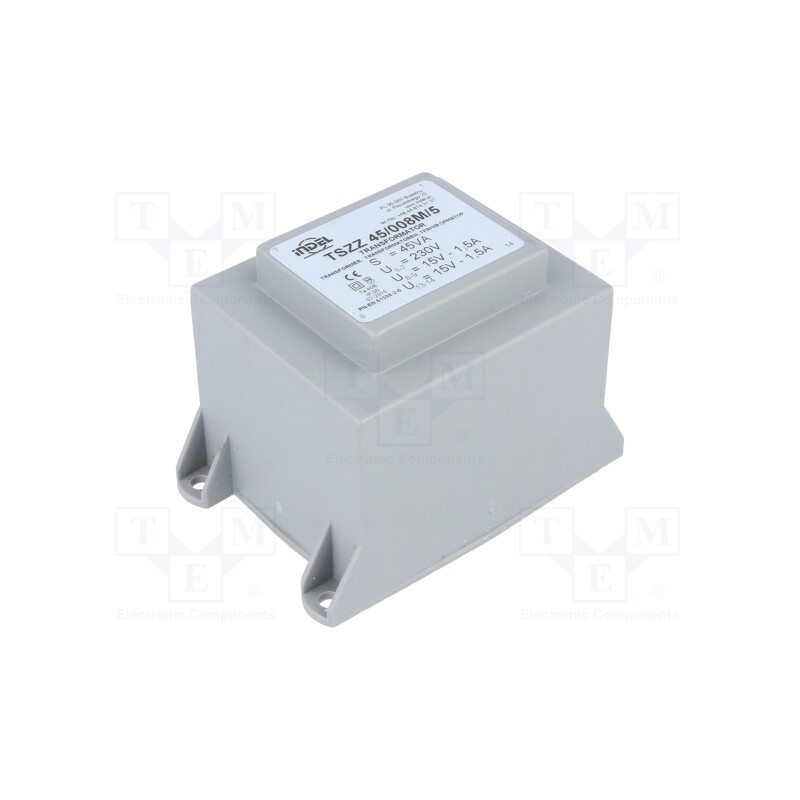 1 pcs x INDEL - TSZZ45/008M/5 - Transformer: encapsulated, 45VA, 230VAC, 15V, 15V, 1.5A, 1.5A, PCB