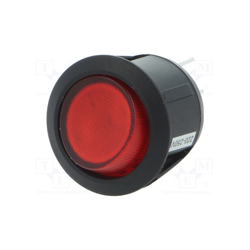 1 pcs x BULGIN - R13244BBR3 - ROCKER, DPST, Pos: 2, ON-OFF, 10A/250VAC, red, neon lamp, 230V, round