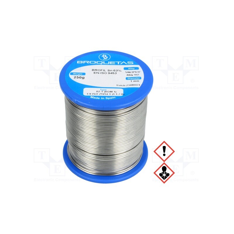 1 pcs x BROQUETAS - BROFIL 63 B2.1 1.0MM 250G - Soldering wire, Sn63Pb37, 1mm, 250g, lead-based, reel, 183°C