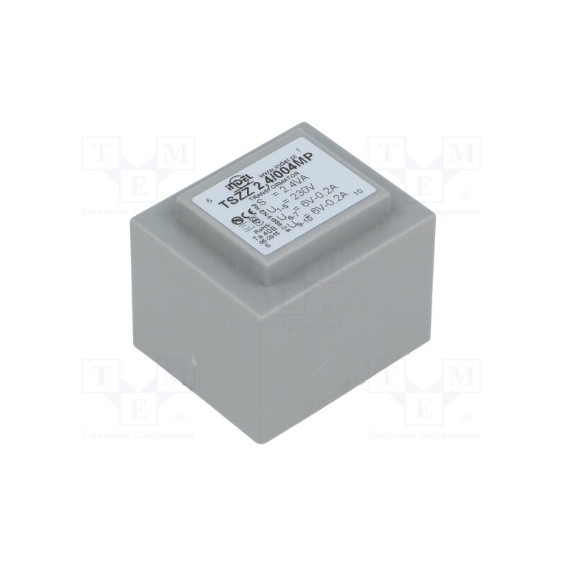 1 pcs x INDEL - TSZZ2.4/004MP - Transformer: encapsulated, 2.4VA, 230VAC, 6V, 6V, 200mA, 200mA, PCB