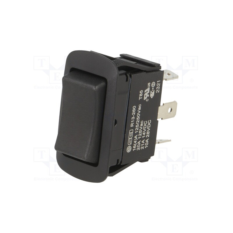 1 pcs x SWITCH COMPONENTS - SRB1-2G-DC-1-NN - ROCKER, DP3T, Pos: 3, (ON)-OFF-(ON), 10A/28VDC, black, IP56, none