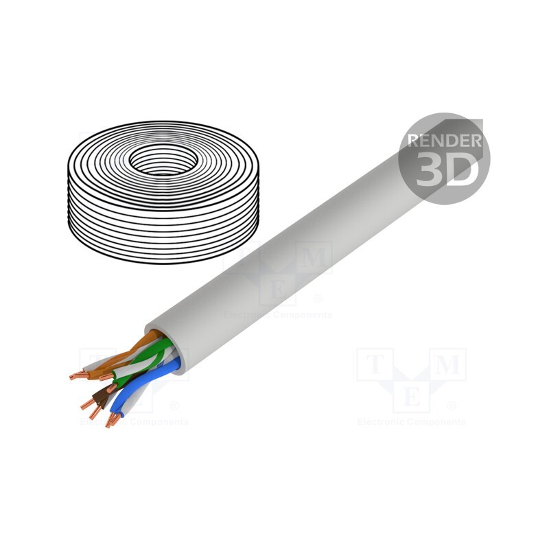 50 m x DIGITUS - DK-1511-V-05 - Wire, U/UTP, 4x2x24AWG, 5e, solid, Cu, PVC, grey, 50m, Øcable: 4.7mm