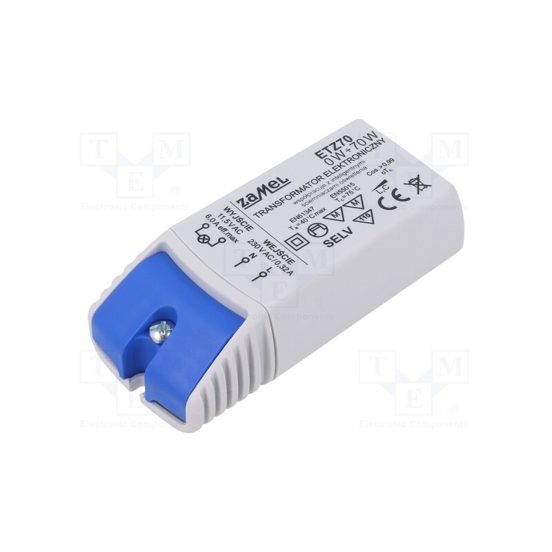 1 pcs x ZAMEL - ETZ70 - Transformer: electronic, 70VA, 230VAC, 11.5V, IP20, 95x41.5x27.5mm