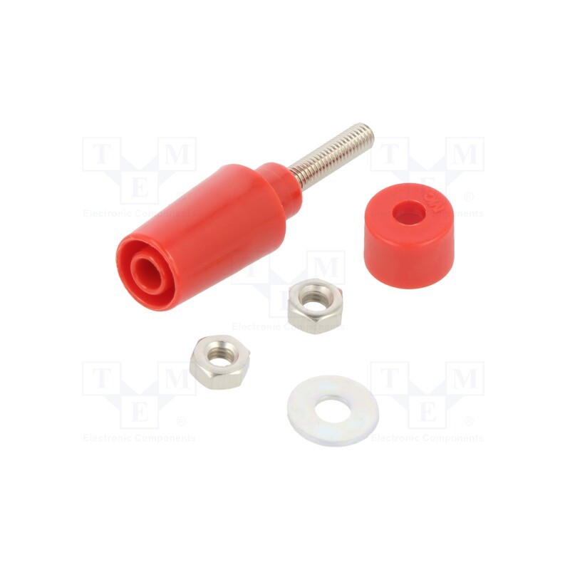1 pcs x POMONA - 73098-2 - Socket, 4mm banana, 32A, red, on panel, 45mm, Contacts: brass