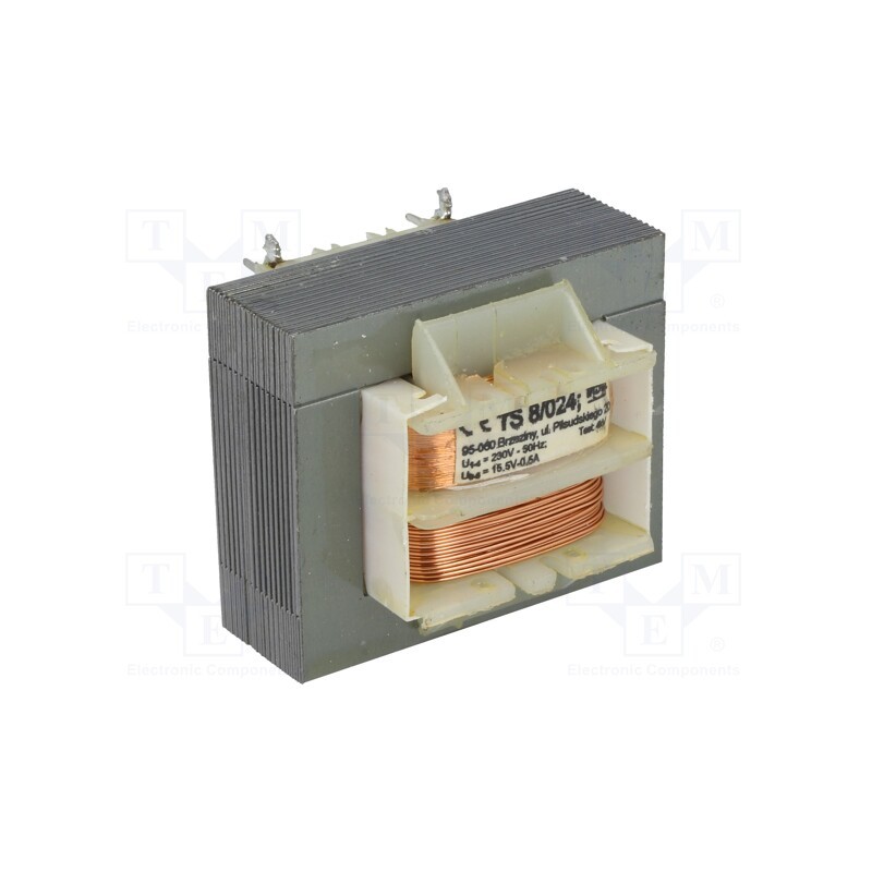 1 pcs x INDEL - TS8/024 - Transformer: mains, 8VA, 230VAC, 15.5V, 500mA, screw type, IP00