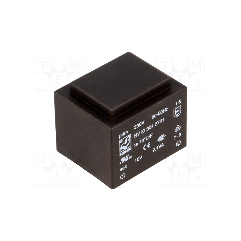 1 pcs x HAHN - BV EI 304 2751 - Transformer: encapsulated, 2.1VA, 230VAC, 10V, 210mA, PCB, BVEI