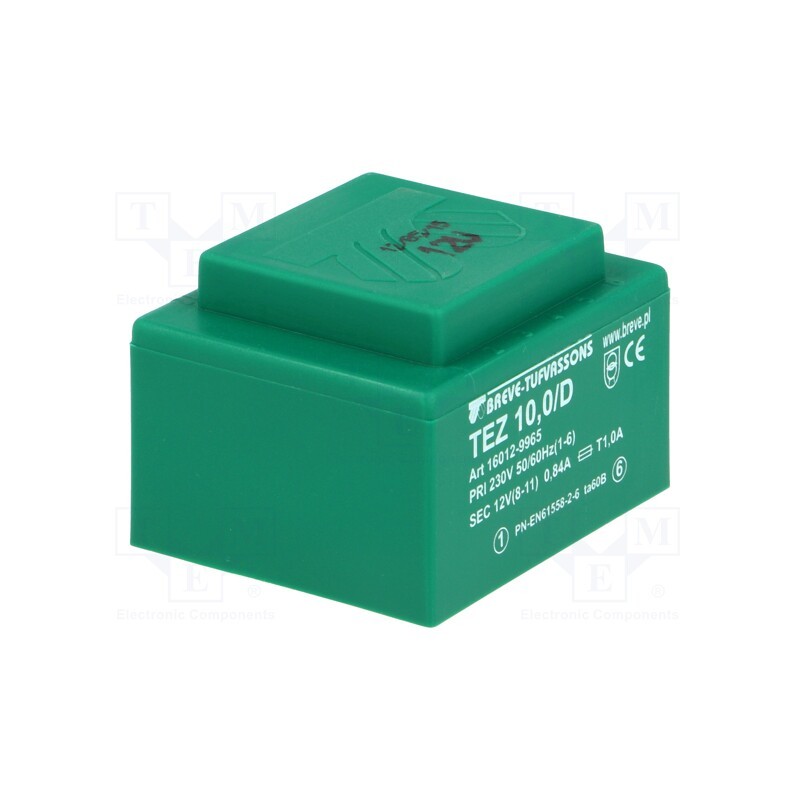 1 pcs x BREVE TUFVASSONS - TEZ10/D230/12V - Transformer: encapsulated, 10VA, 230VAC, 12V, 833.3mA, PCB, IP00