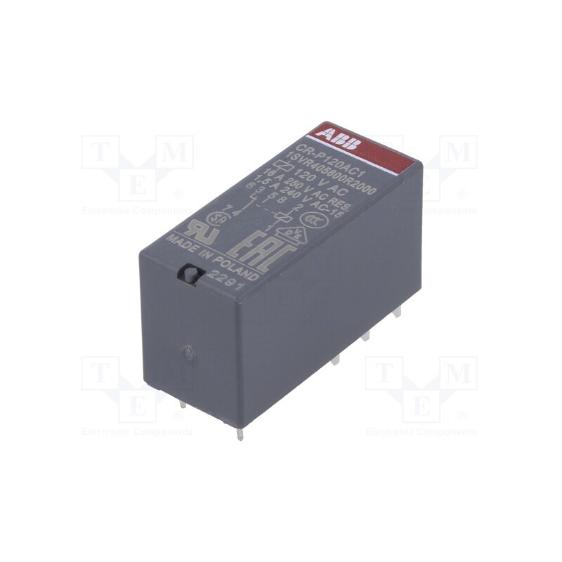 1 pcs x ABB - 1SVR405600R2000 - Relay: electromagnetic, SPDT, Ucoil: 120VAC, 16A, max.250VAC, PCB