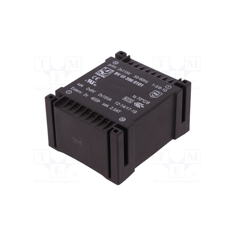 1 pcs x HAHN - BV UI 396 0101 - Transformer: encapsulated, 30VA, 115VACx2, 6V, 6V, 2.5A, 2.5A, PCB