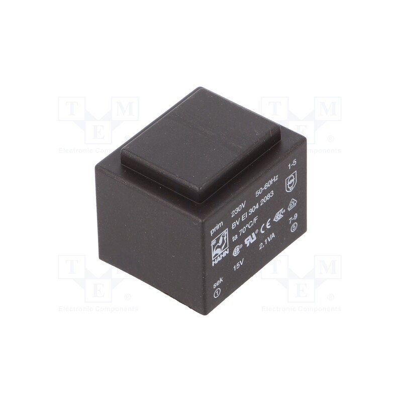1 pcs x HAHN - BV EI 304 2083 - Transformer: encapsulated, 2.1VA, 230VAC, 15V, 140mA, PCB, BVEI