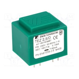 1 pcs x BREVE TUFVASSONS - TEZ2.5/D230/18V - Transformer: encapsulated, 2.5VA, 230VAC, 18V, 138.8mA, PCB, IP00