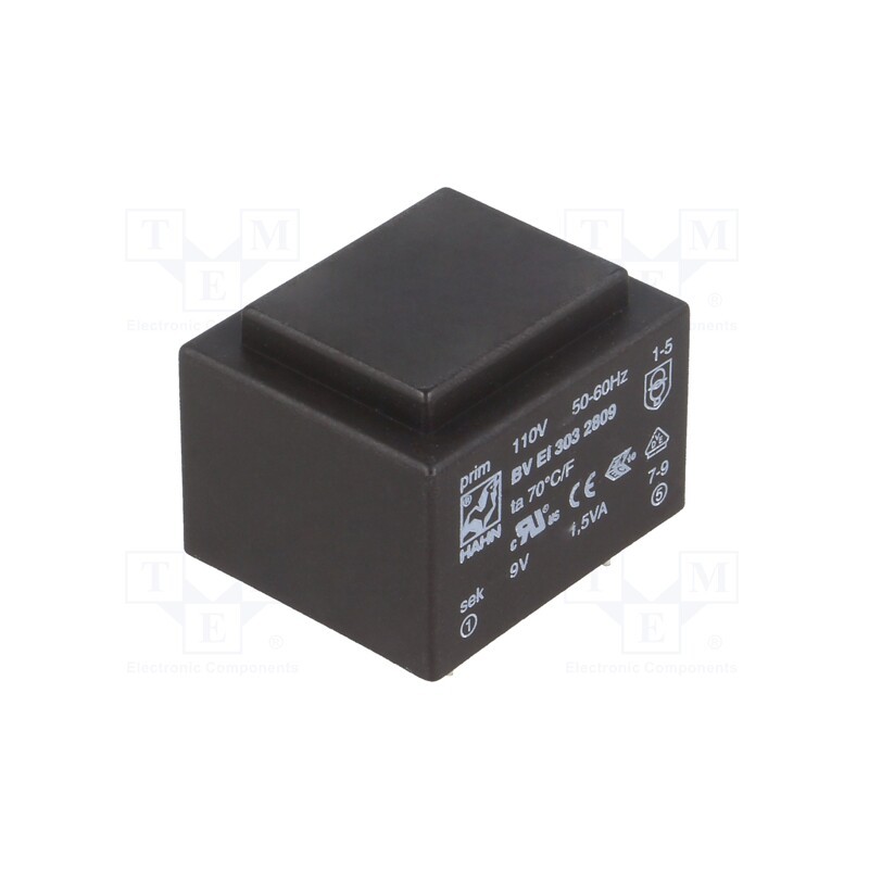 1 pcs x HAHN - BV EI 303 2809 - Transformer: encapsulated, 1.5VA, 110VAC, 9V, 167mA, PCB, BVEI