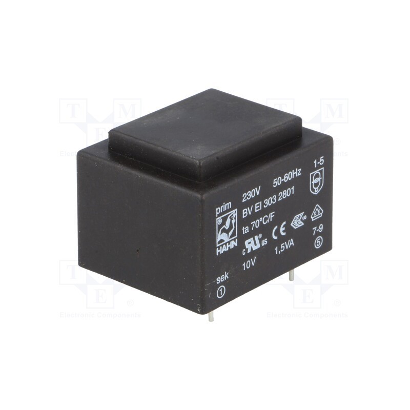 1 pcs x HAHN - BV EI 303 2801 - Transformer: encapsulated, 1.5VA, 230VAC, 10V, 150mA, PCB, BVEI
