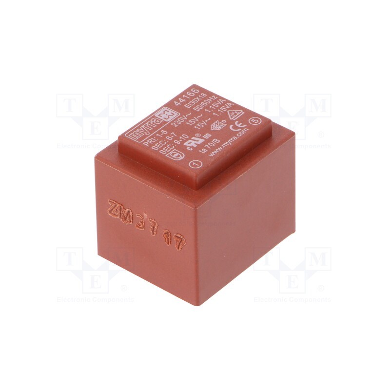 1 pcs x MYRRA - 44166 - Transformer: encapsulated, 2.3VA, 230VAC, 15V, 15V, 77mA, 77mA, PCB