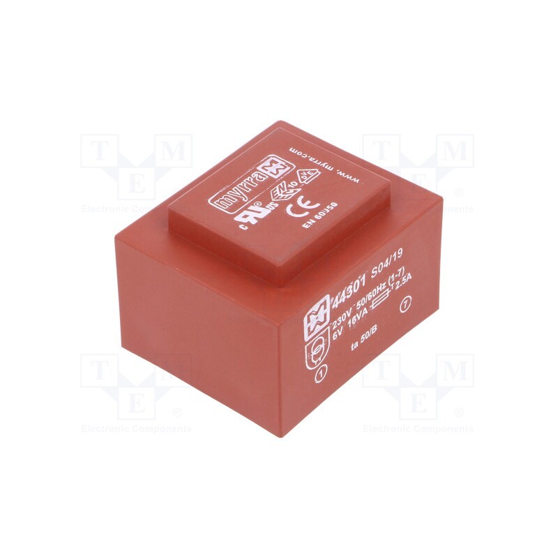 1 pcs x MYRRA - 44301 - Transformer: encapsulated, 16VA, 230VAC, 6V, 2667mA, PCB