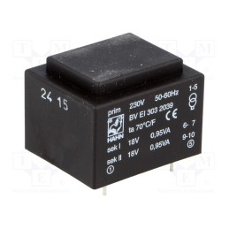 1 pcs x HAHN - BV EI 303 2039 - Transformer: encapsulated, 1.9VA, 230VAC, 18V, 18V, 52mA, 52mA, PCB
