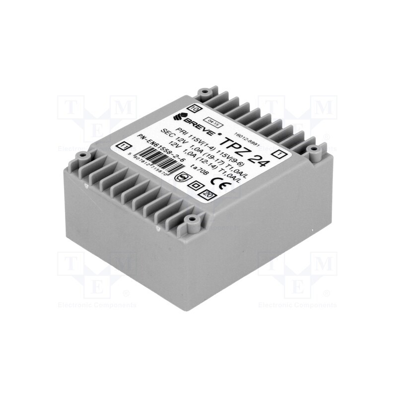 1 pcs x BREVE TUFVASSONS - TPZ24/2X115/2X12V - Transformer: mains, 24VA, 115VAC,230VAC, 12V, 12V, 1A, PCB, IP00