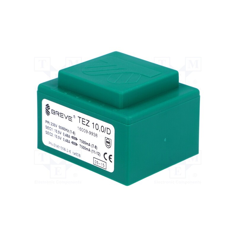1 pcs x BREVE TUFVASSONS - TEZ10/D230/10.5-10.5V - Transformer: encapsulated, 10VA, 230VAC, 10.5V, 10.5V, 476.1mA
