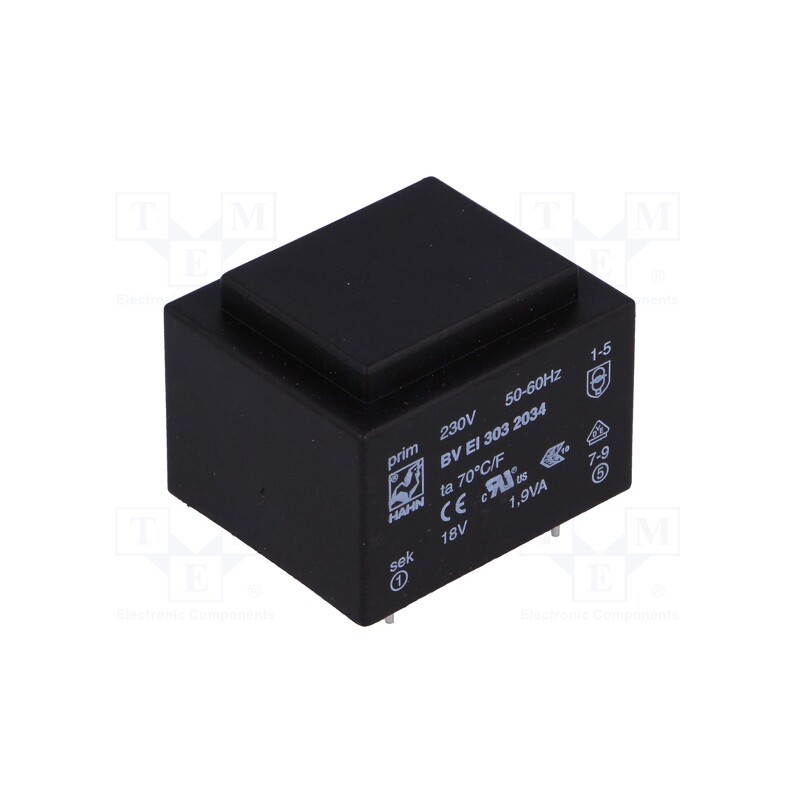 1 pcs x HAHN - BV EI 303 2034 - Transformer: encapsulated, 1.9VA, 230VAC, 18V, 105mA, PCB, BVEI