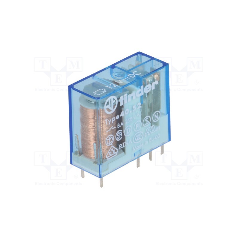 1 pcs x FINDER - 40.52.9.012.0000 - Relay: electromagnetic, DPDT, Ucoil: 12VDC, Icontacts max: 15A