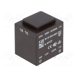1 pcs x HAHN - BV EI 306 3597 - Transformer: encapsulated, 3.6VA, 230VAC, 7.5V, 480mA, PCB, BVEI