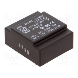 1 pcs x HAHN - BV UI 21 0007 - Transformer: encapsulated, 1VA, 115VACx2, 21V, 21V, 23mA, 23mA, PCB