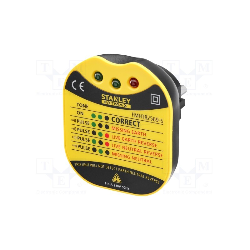 1 pcs x STANLEY - FMHT82569-6 - Tester: power socket, LEDs, 50÷60Hz, 230VAC, Plug: EU
