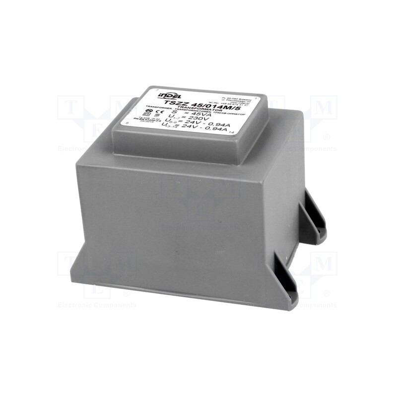 1 pcs x INDEL - TSZZ45/014M/5 - Transformer: encapsulated, 45VA, 230VAC, 24V, 24V, 930mA, 930mA, PCB