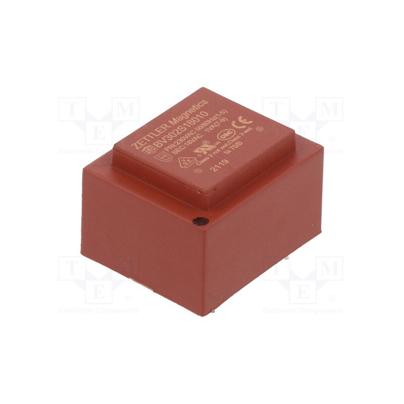 1 pcs x ZETTLER - BV302S18010 - Transformer: encapsulated, 1VA, 230VAC, 18V, 55mA, PCB