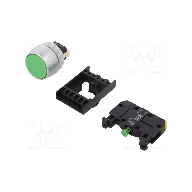 1 pcs x SPAMEL - ST22-KZ-10 - Switch: push-button, 22mm, Stabl.pos: 1, NO, green, IP65, flat, Pos: 2