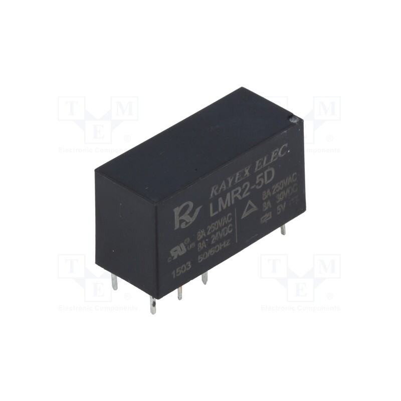 1 pcs x Recoy/RAYEX ELECTRONICS - LMR2-5D - Relay: electromagnetic, DPDT, Ucoil: 5VDC, Icontacts max: 5A, PCB