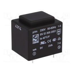 1 pcs x HAHN - BV EI 305 2051 - Transformer: encapsulated, 3VA, 230VAC, 9V, 334mA, PCB, BVEI