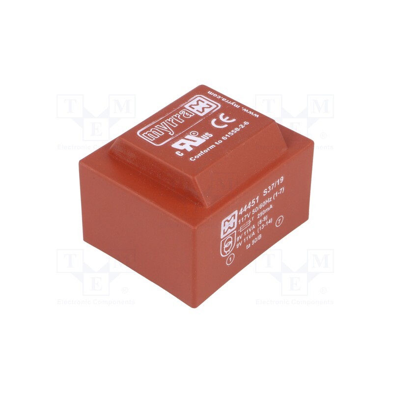 1 pcs x MYRRA - 44451 - Transformer: encapsulated, 22VA, 117VAC, 9V, 9V, 1222mA, 1222mA, PCB