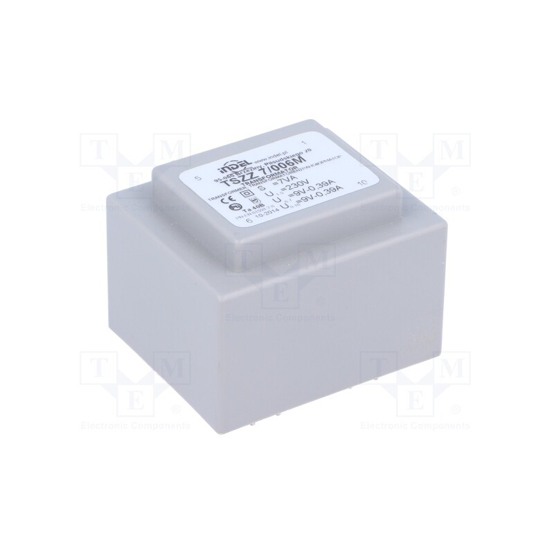 1 pcs x INDEL - TSZZ7/006M - Transformer: encapsulated, 7VA, 230VAC, 9V, 9V, 380mA, 380mA, PCB