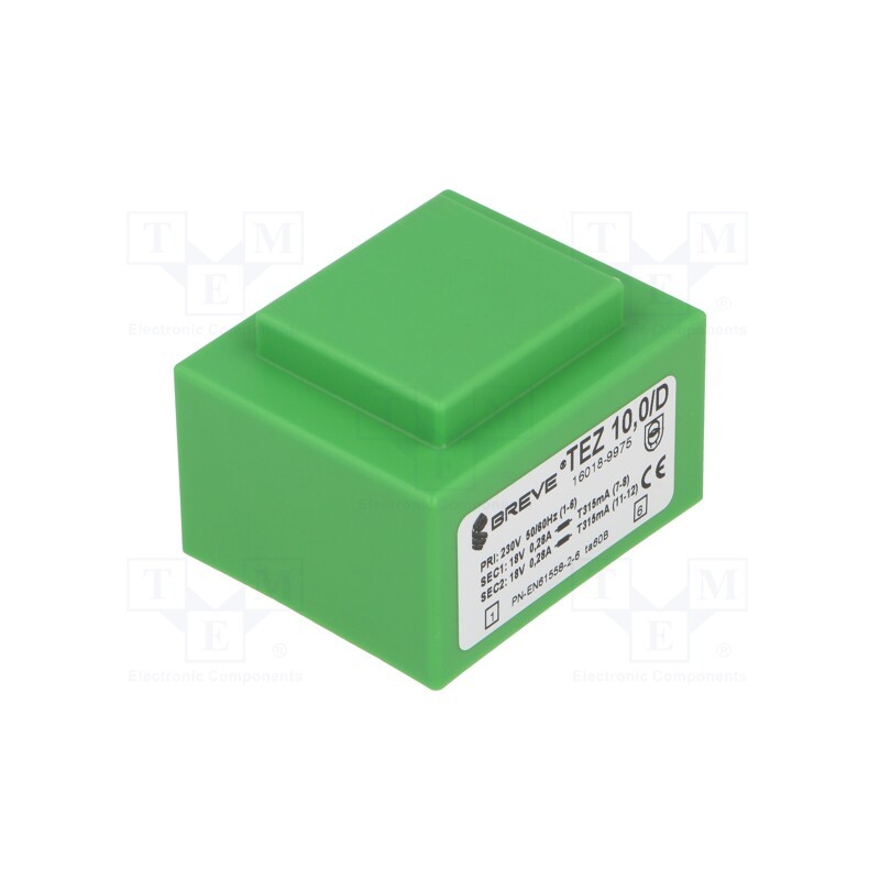 1 pcs x BREVE TUFVASSONS - TEZ10.0/D230/18-18V - Transformer: encapsulated, 10VA, 230VAC, 18V, 18V, 278mA, 278mA, PCB