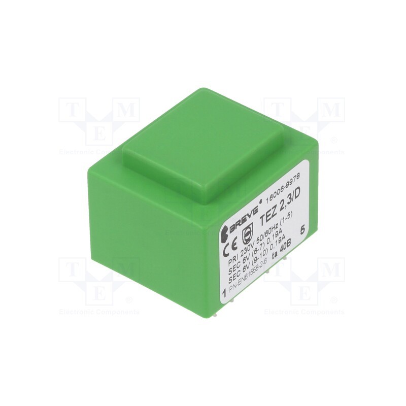 1 pcs x BREVE TUFVASSONS - TEZ2.3/D230/6-6V TA40 - Transformer: encapsulated, 2.3VA, 230VAC, 6V, 6V, 192mA, 192mA, PCB