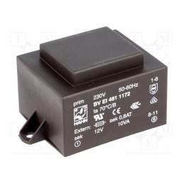 1 pcs x HAHN - BV EI 481 1172 - Transformer: encapsulated, 10VA, 230VAC, 12V, 833mA, PCB, BVEI